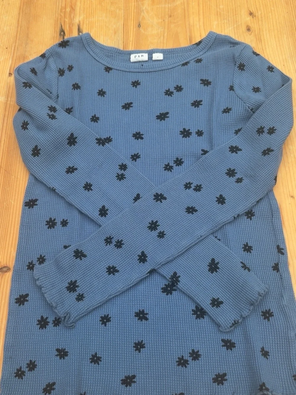 GAP Blue Long Sleeve Thermal Tee with Black Floral Print